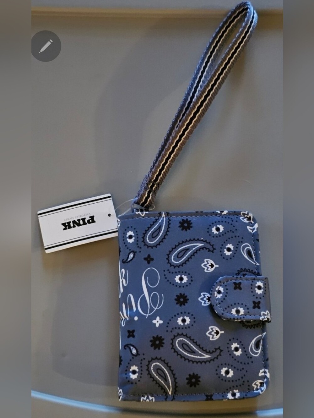 PINK Victoria's Secret Blue Paisley Wristlet Clutch